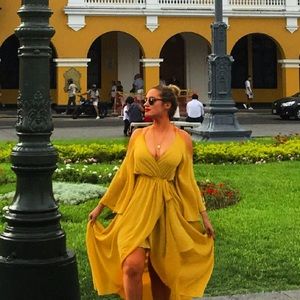 Mustard wrap draped dress